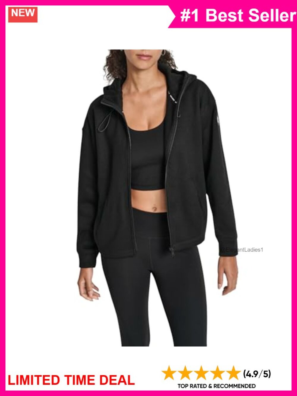 Sweater Fleece Full Zip Hoodie With Bungee